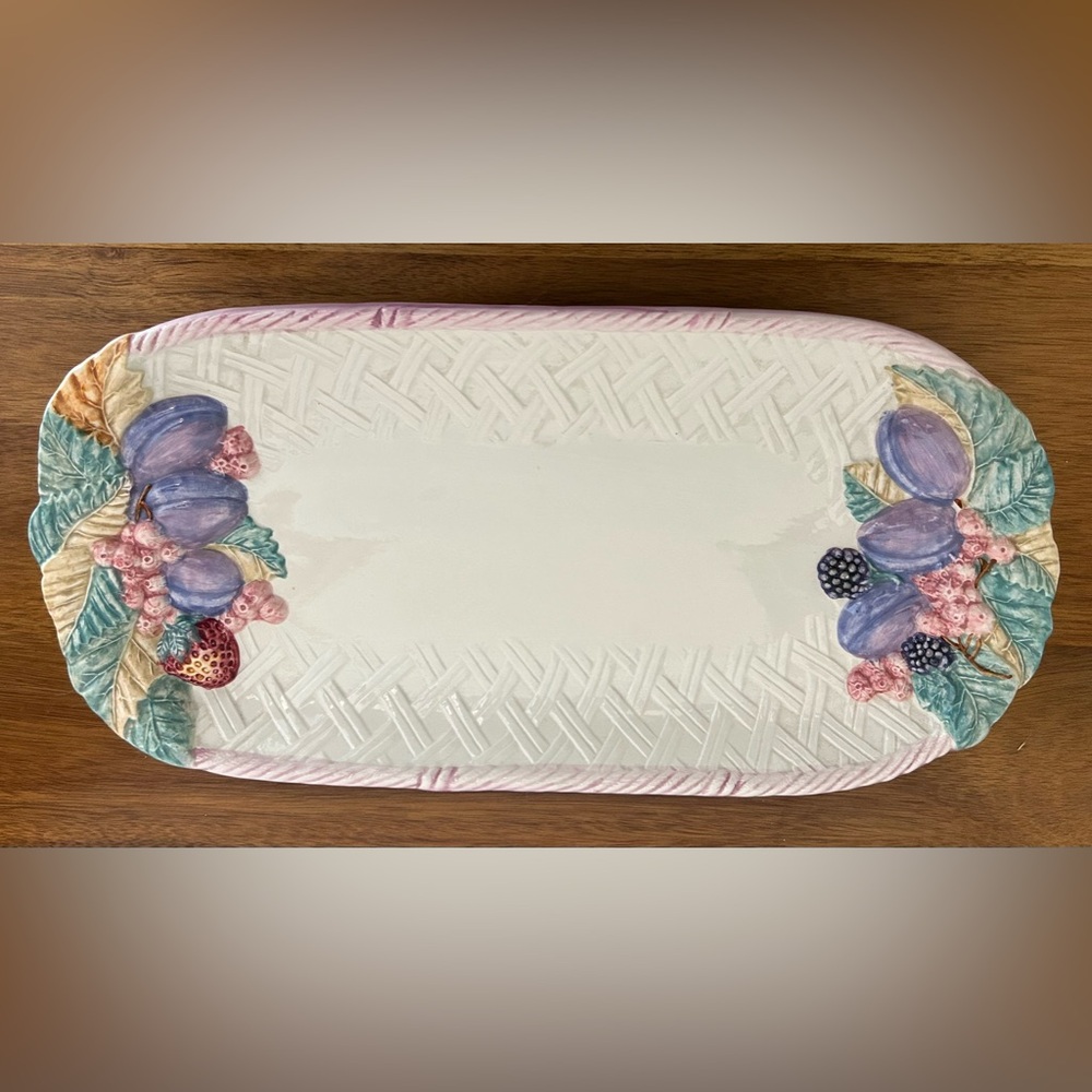 Gorgeous Hand Painted Majolica Portugal serving platter with fruit detail